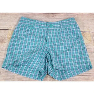 Columbia Shorts Girls Size Small 7/8 Blue Teal Plaid Pockets Flat Front